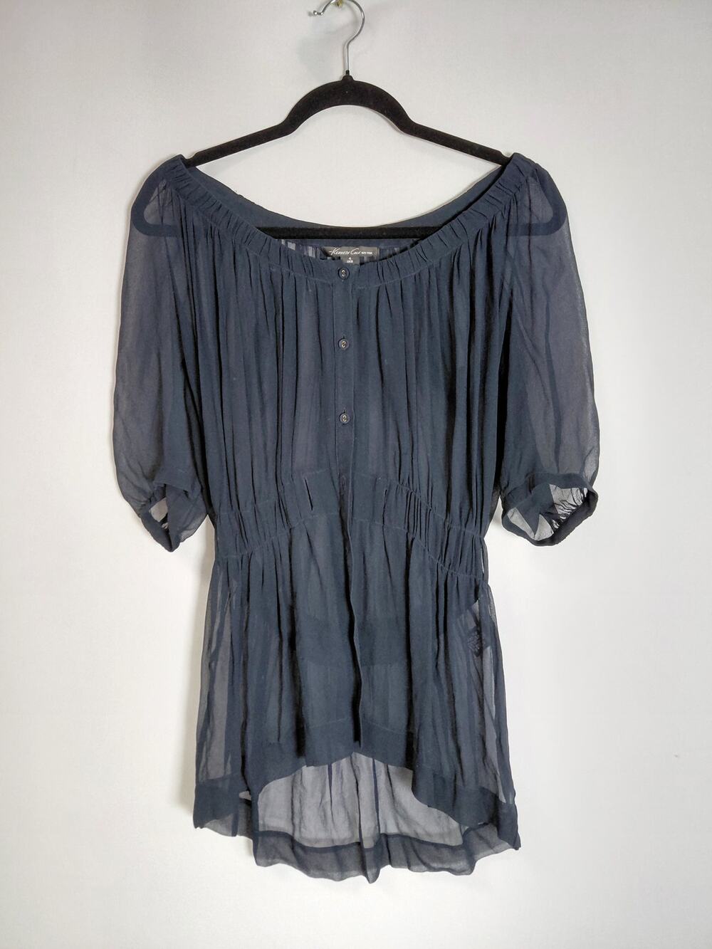 Kenneth Cole New York Silk Blouse Solid Short Sleeve Women Size 4